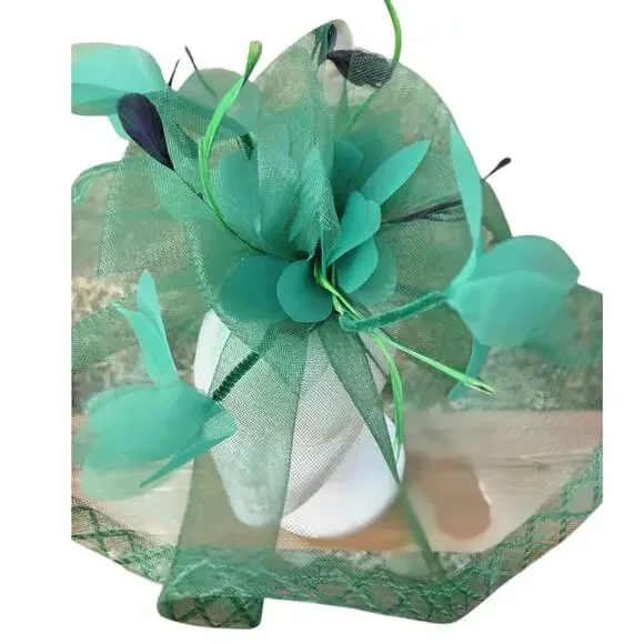 SOLD Emerald Derby FascinatorvFloral Statement Hat Race Day Wedding Guest Garden - Picture 11 of 12